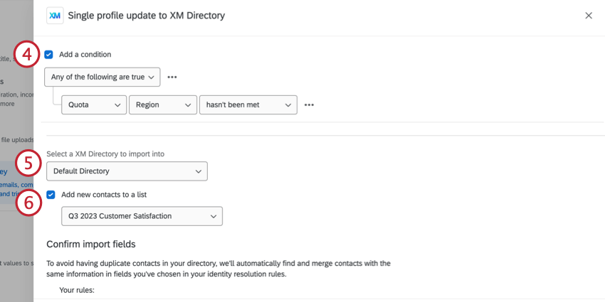 Aggiungere una condizione e selezionare la directory a cui aggiungerla.