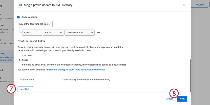 Agregue un campo y luego haga clic en siguiente