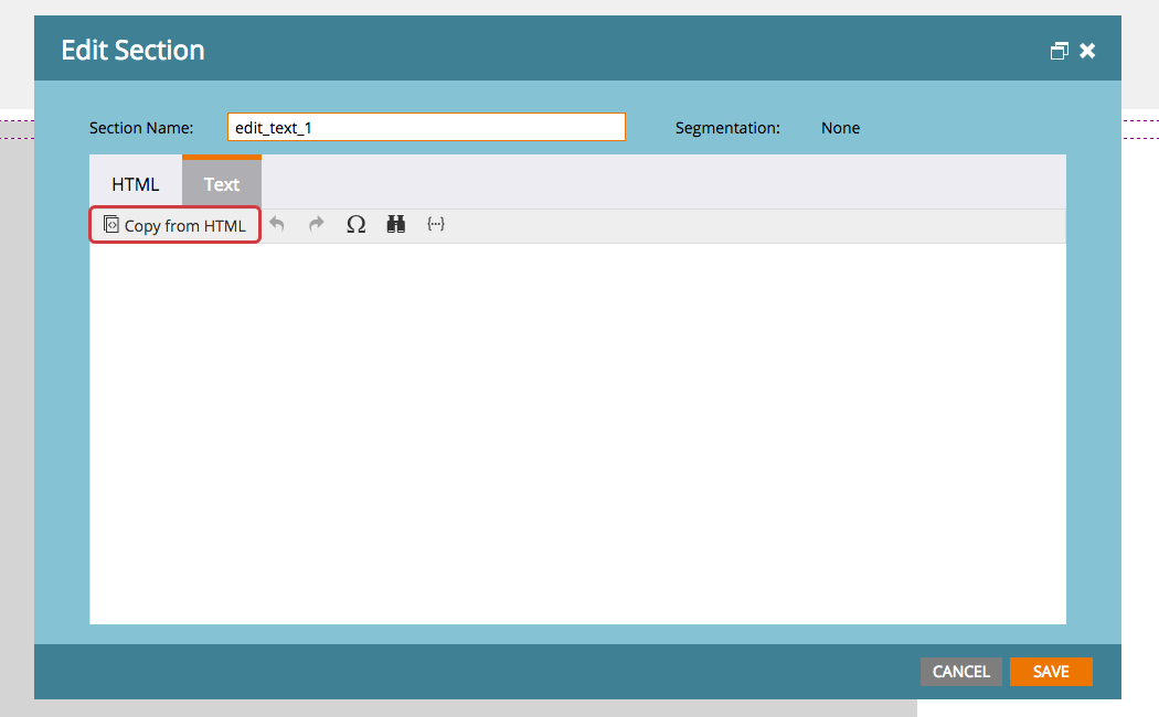 Copia da HTML nella sezione Modifica