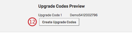 Button to create upgrade codes