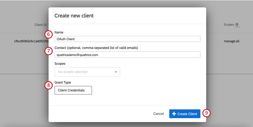 Créer un nouveau client Oauth