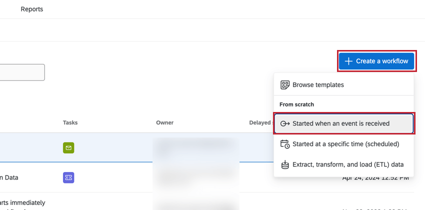 klicken Sie auf "Workflow erstellen" und wählen Sie aus, wann ein Ereignis eintrifft