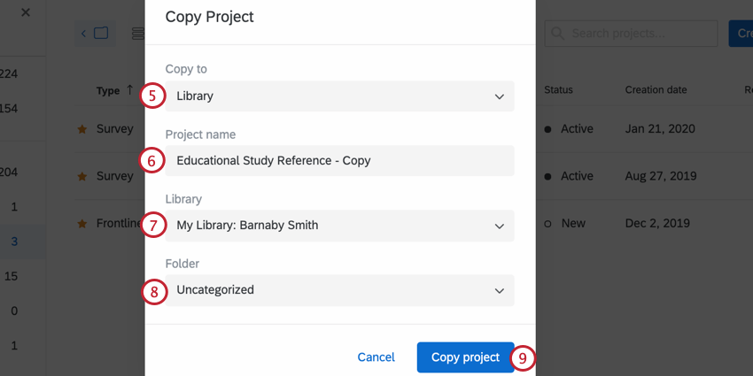 choosing where to copy the survey