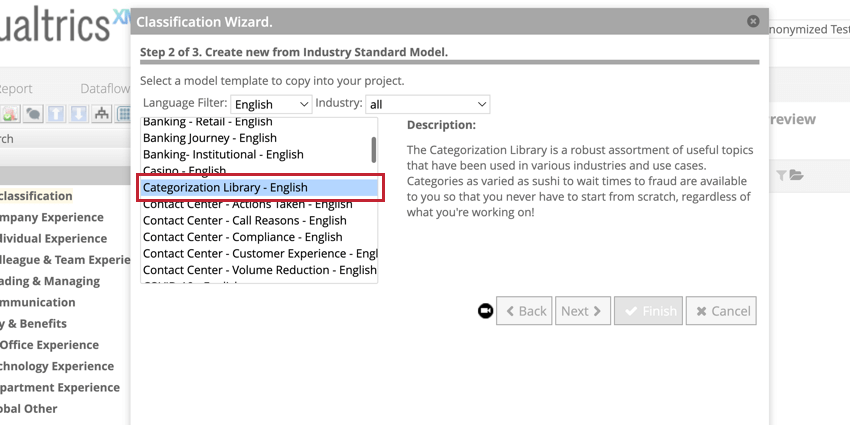 Categorization library template