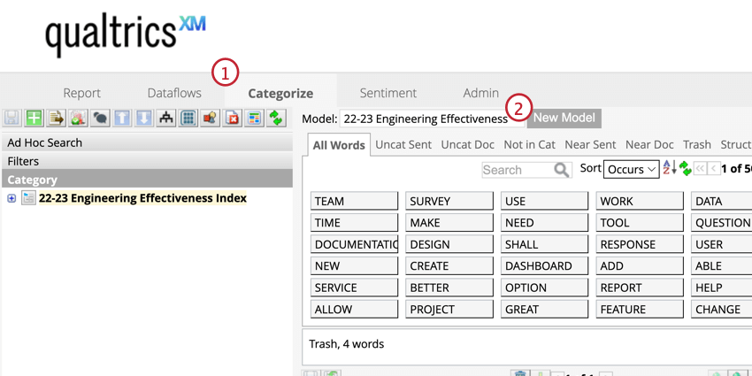 Create a new model in the categorize tab