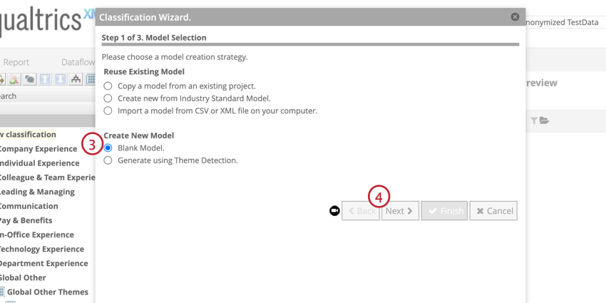 select Blank model from the classification wizard