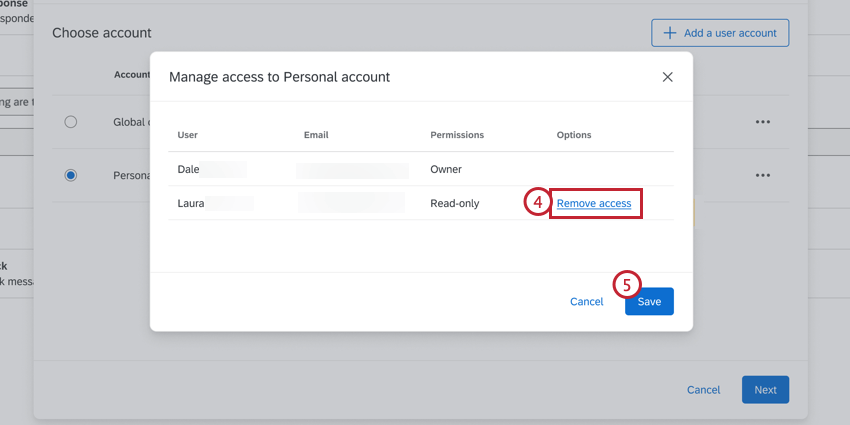 Remove access option next to account, then the save button is also highlighted