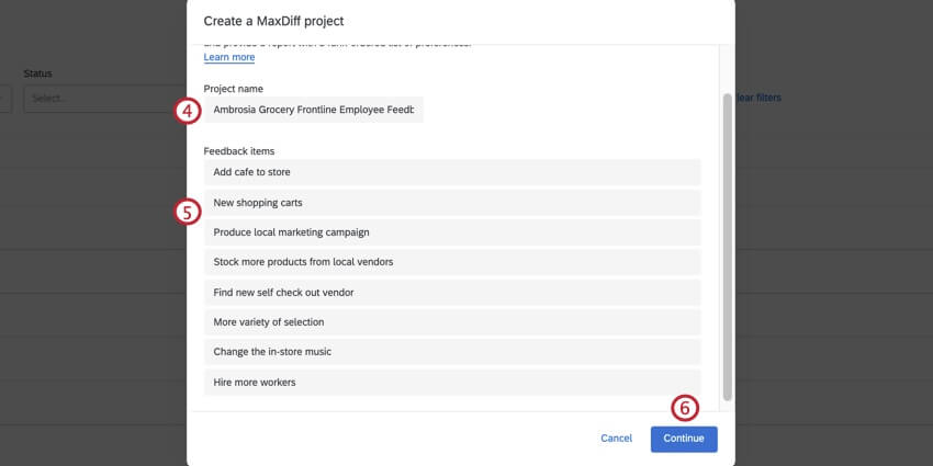Modificare i nomi dei progetti e delle funzioni di MaxDiff