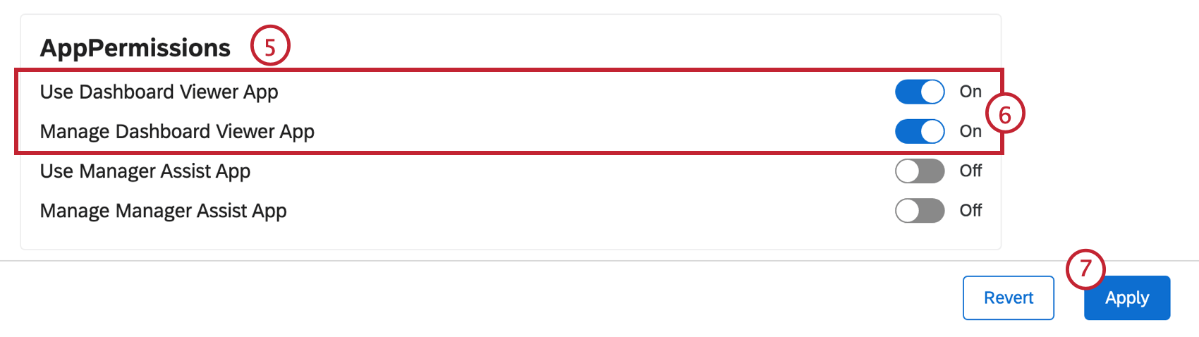 App permissions in the create a user type menu of the admin tab,.