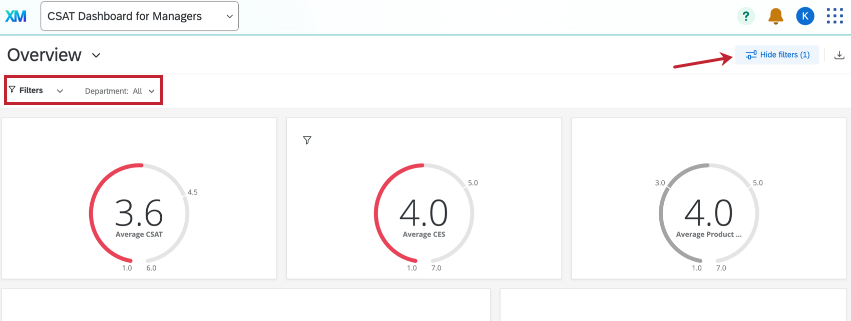 Highlights the filter button in the dashboard viewer app, currently showing that the filters are hiden.