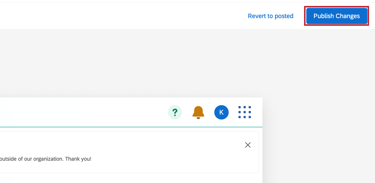 Publie le bouton publier les modifications dans le menu de configuration de lapplication.