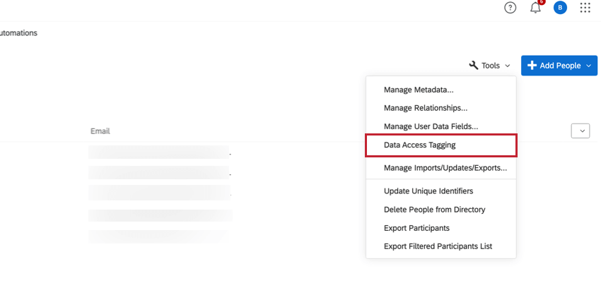 Data access tagging settings