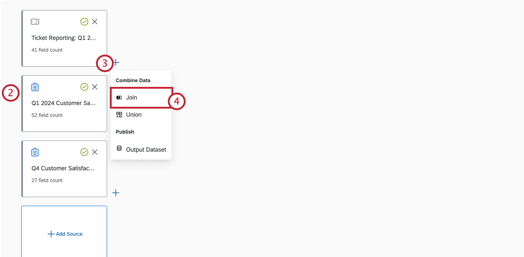 データモデリングツールでソースを追加し、それらを結合する。