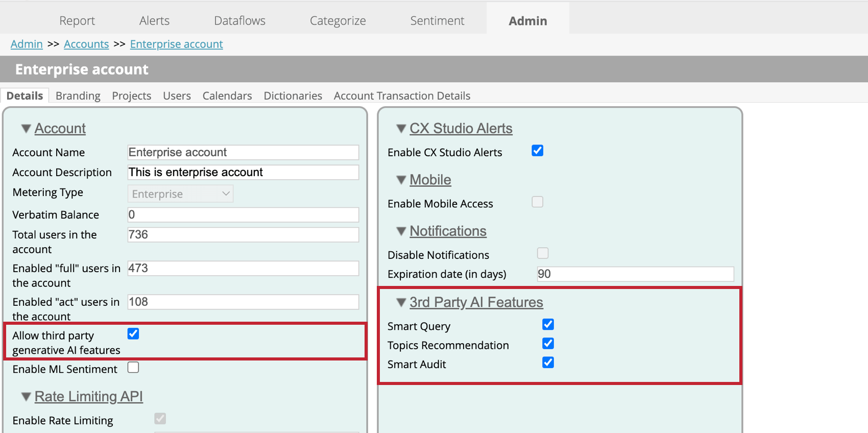 Configuración de IA en la configuración de cuenta de Designer