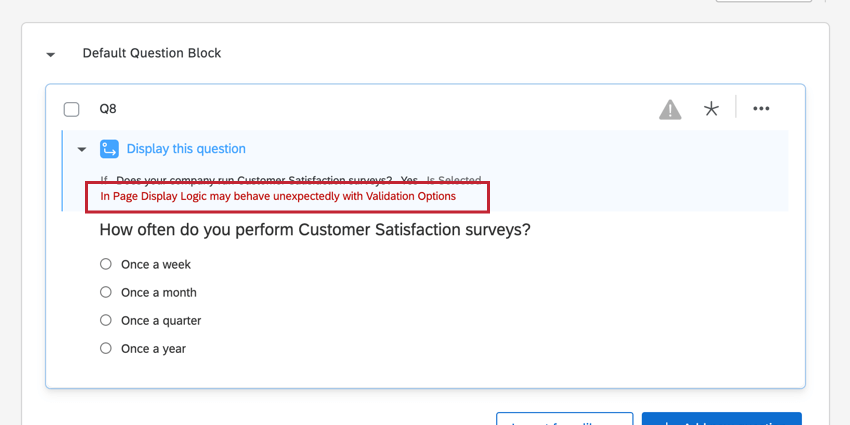 le message qui apparaît lorsque vous avez une validation sur une question avec logique daffichage
