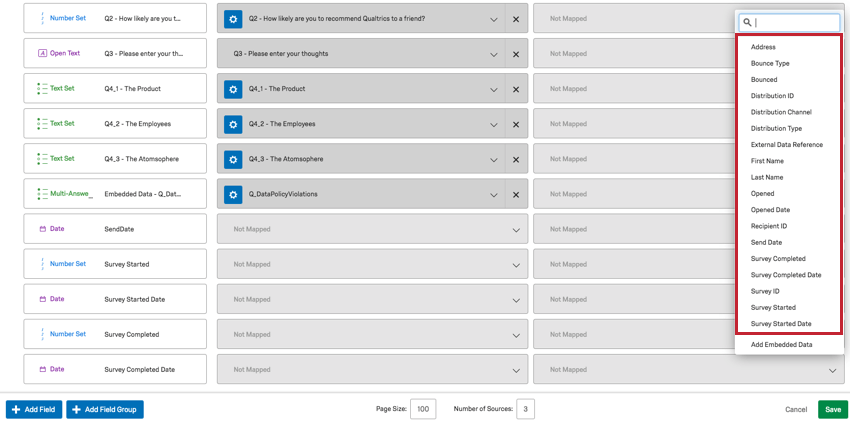 Image showing the list of available distribution reporting fields