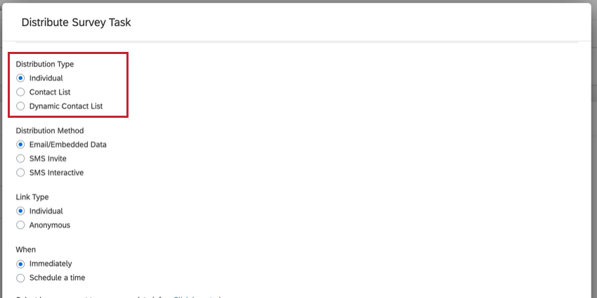 die verteilungstypen, die für eine aufgabe im xm directory verfügbar sind