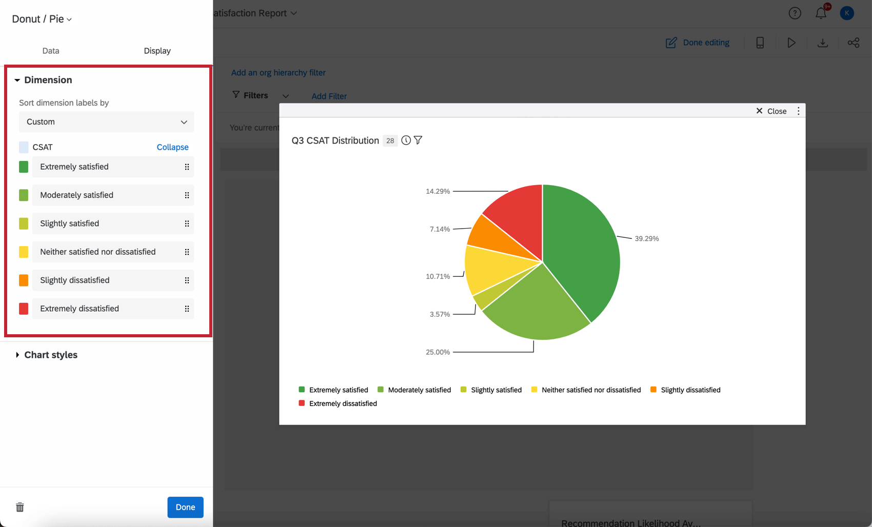Muestra el menú de configuración de dimensiones.
