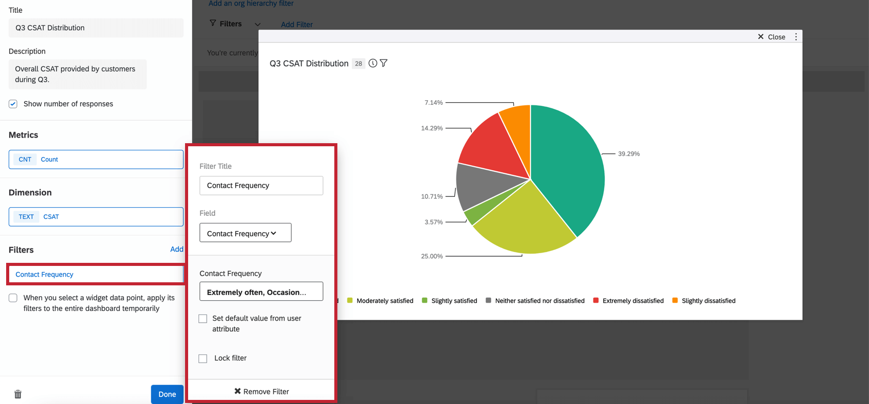 Mostra la finestra di impostazione dei filtri dalle impostazioni del widget.
