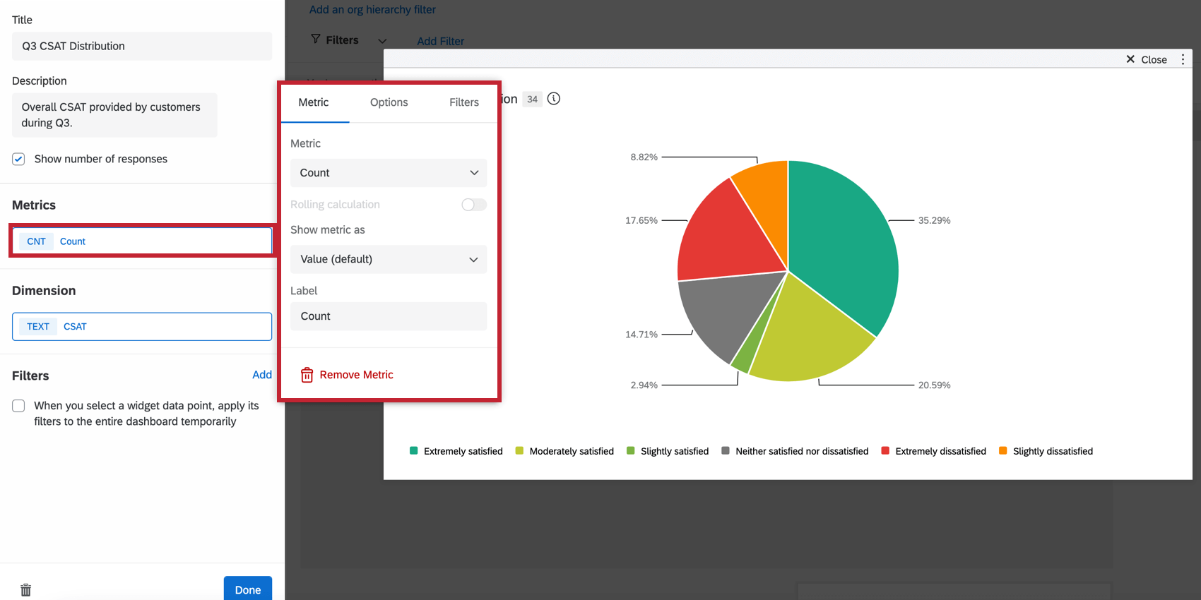 Shows the metics customization option from the widget settings.