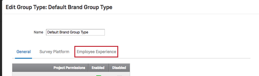 Imagen de los permisos de Employee Experience al editar un grupo