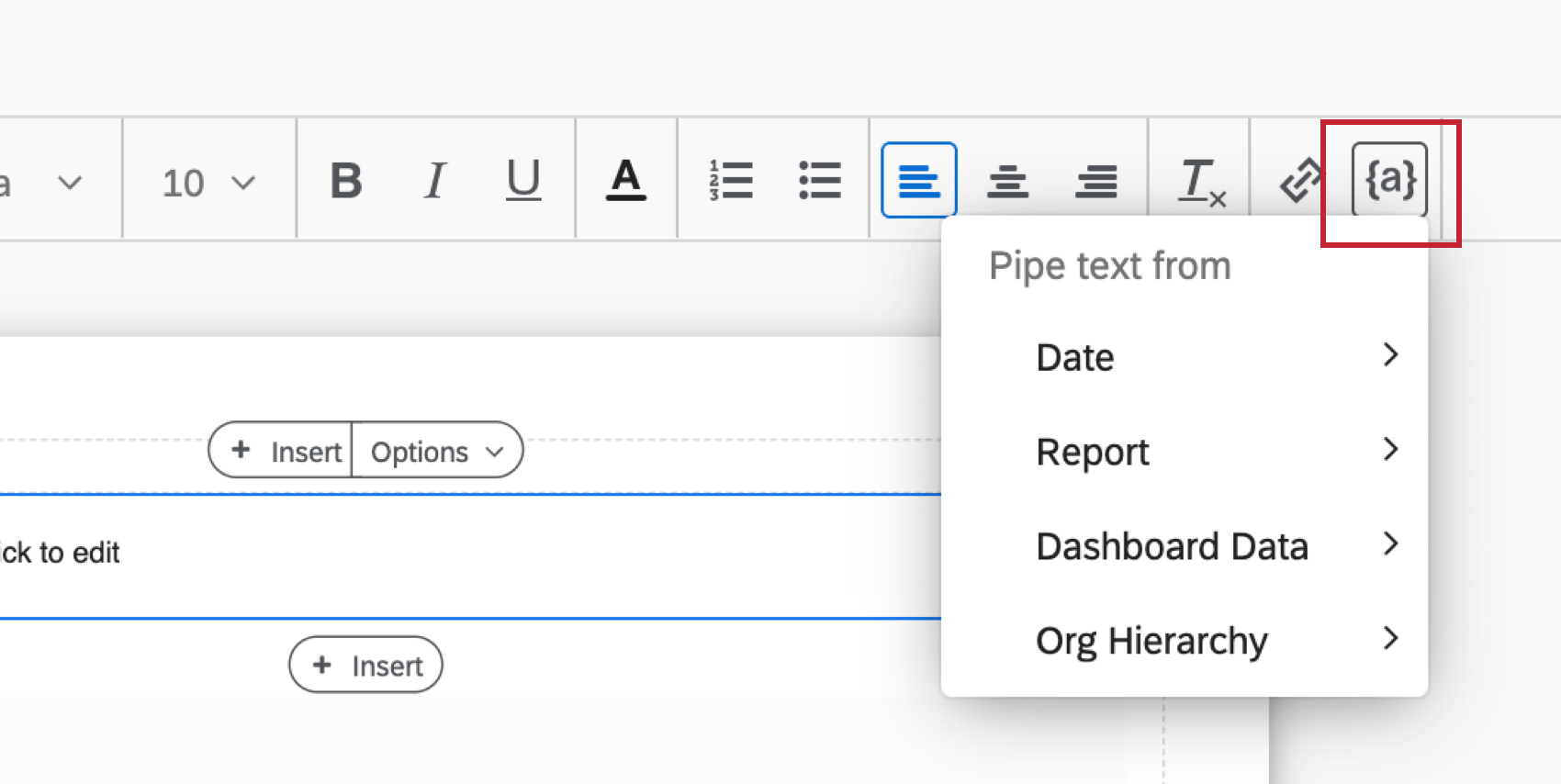 Piped text options in the EE Report TEmplate