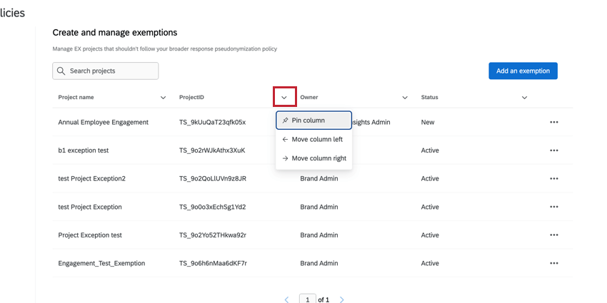 Flecha siguiente a la columna resaltada