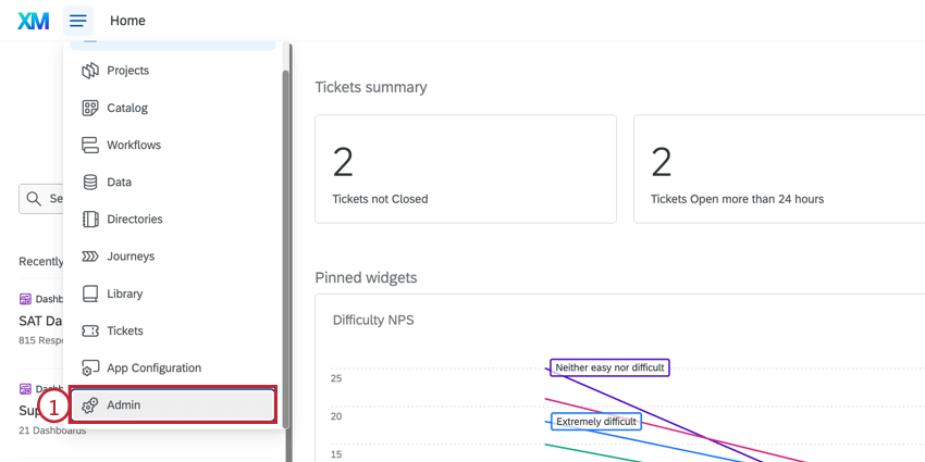 Longlet admin dans le menu de navigation