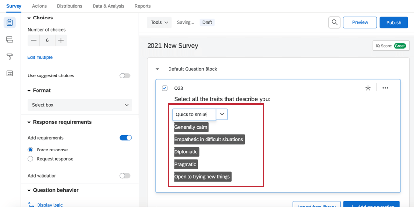 una variazione della casella di selezione in modalità di modifica