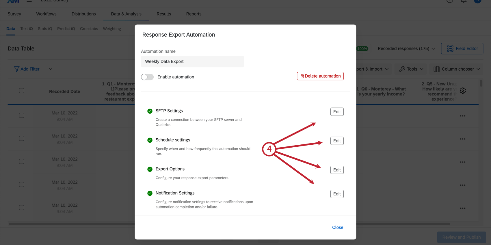 unautomazione completamente configurata. il pulsante di modifica di ogni sezione è evidenziato testo per modificare i dettagli dellautomazione