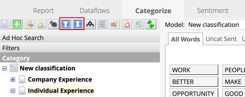 Move categories up or down using the icons