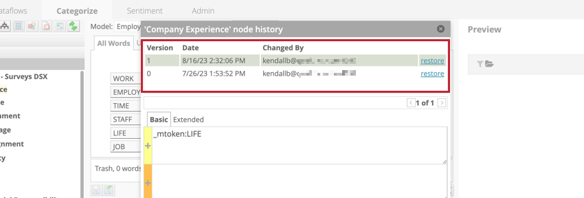 Version history shows the changes made