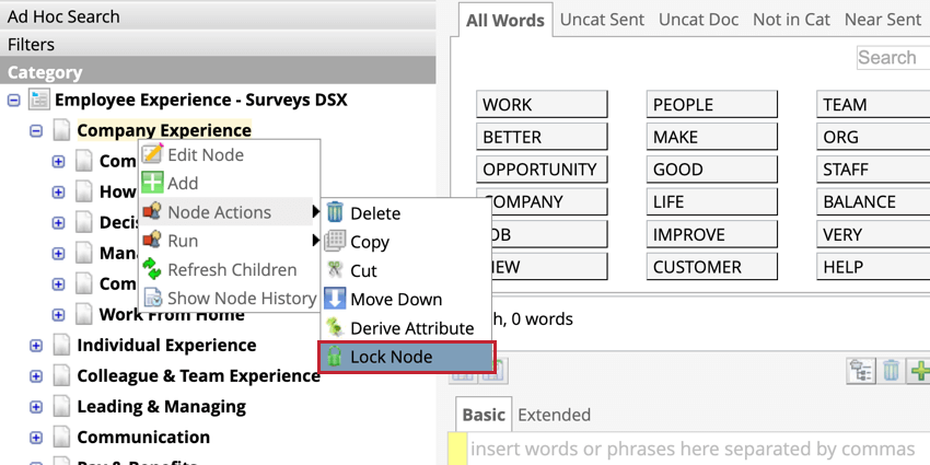 Lock node from the node actions menu