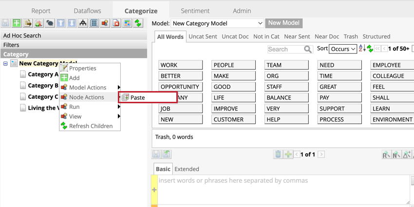 ノードアクションからの貼り付け