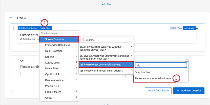 sélectionner le texte inséré de la première question sur ladresse e-mail