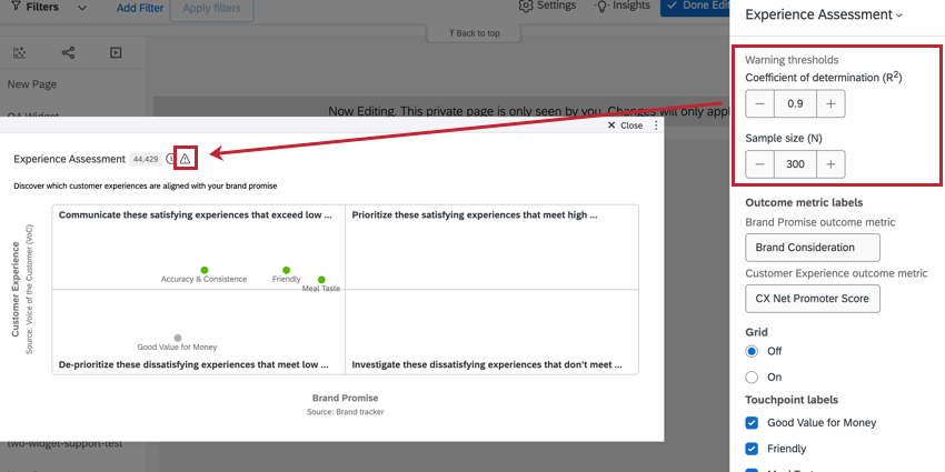 Limites de aviso com o ícone destacado no widget