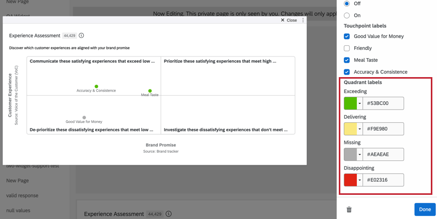 Configure the quadrant labels section of the widget setup