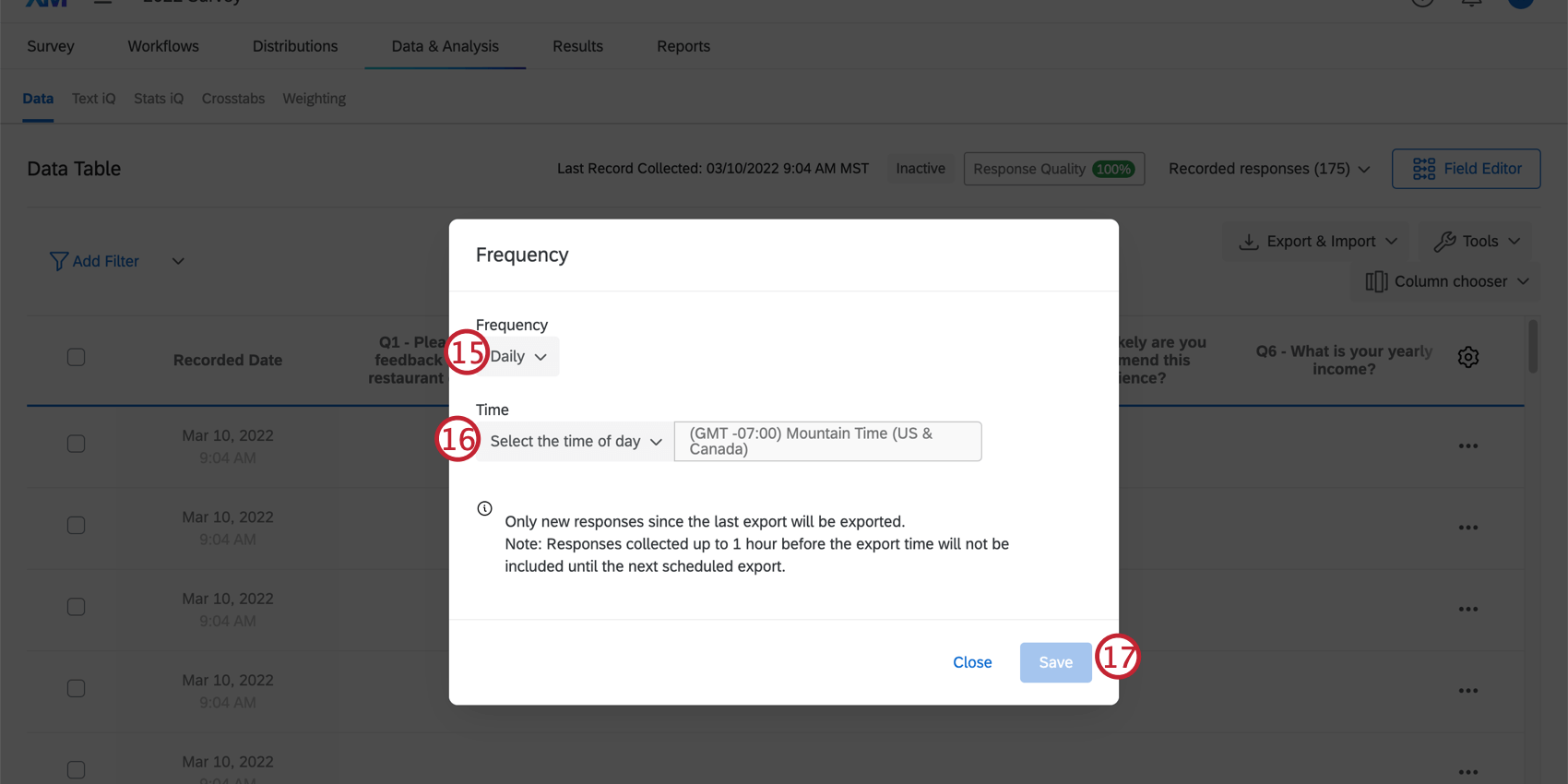 Shows steps 16-17 for setting up Frequency