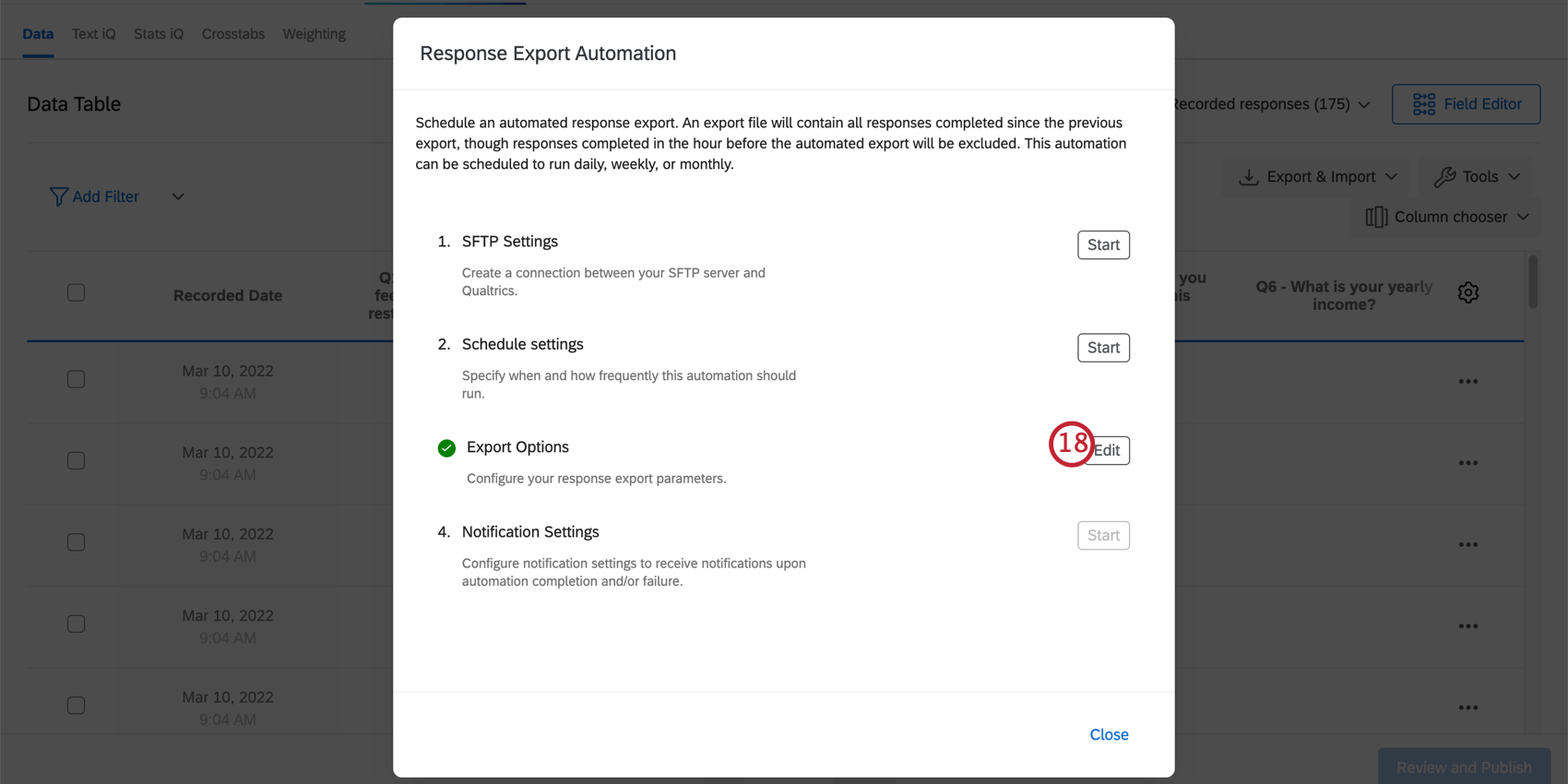 Click Edit to the right of Export Options