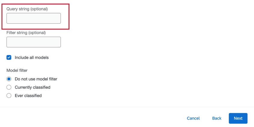 Caixa de texto Query String