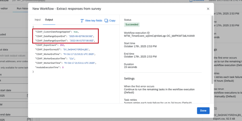 Output della cronologia sessioni