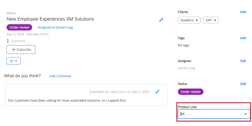 um campo personalizado em uma solicitação de feedback