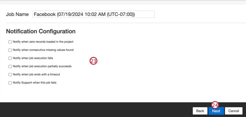 Selecione a configuração de notificação