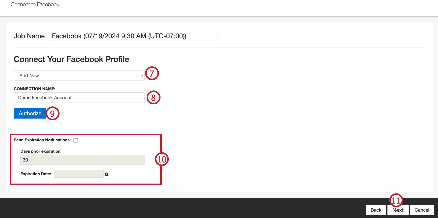 Selecione uma conta do Facebook para usar e autorize-a