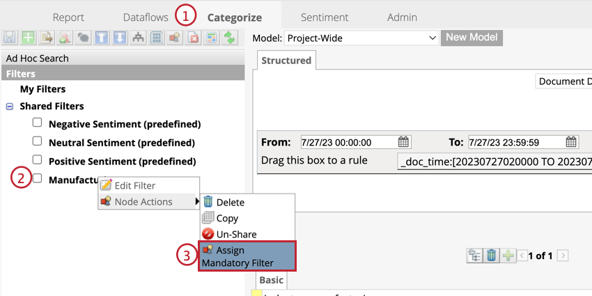 Assign Mandatory Filter from the Node Actions