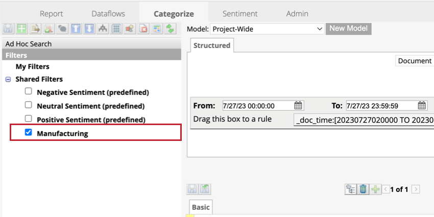 Checkbox from the filters