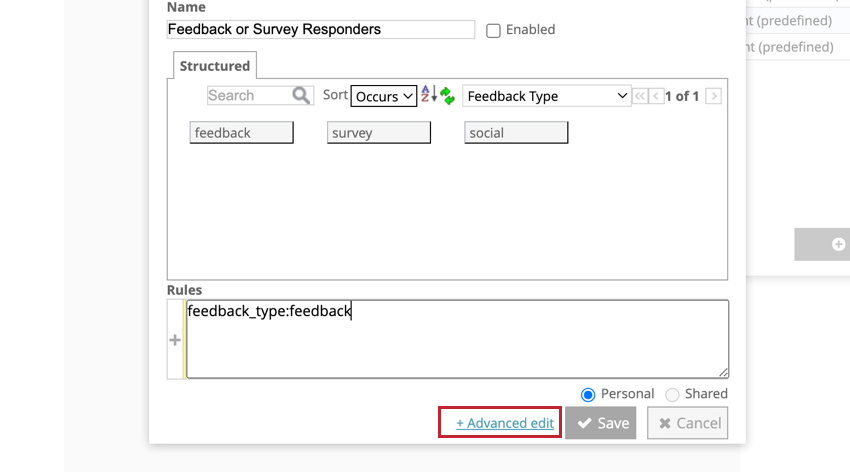 Advanced Edit button in the new filter menu