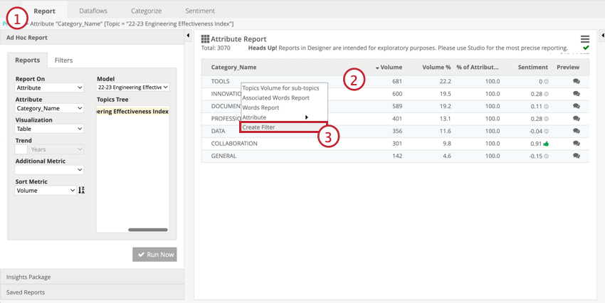Create a filter from the reports tab