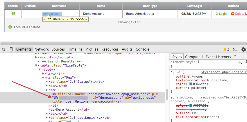 ユーザーIDをダブルクリックしてコピーする