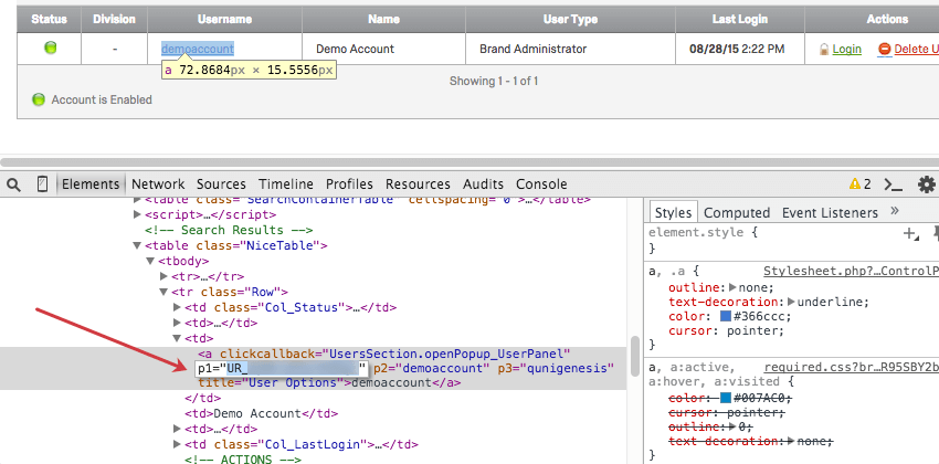 User ID found in HTML code